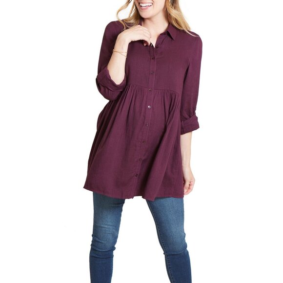 New Ingrid + Isabel Peplum Button Down Shirt Plum Purple Size Small - Picture 1 of 2